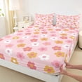 thumbnail image 3 of Manfei Pink Cartoon Floral Twin Sheet Sets,Rustic Flower Twin Fitted Sheet,Cute Daisy Flat Sheet For Children,Super Cozy Room Decor,3-Piece, 3 of 7
