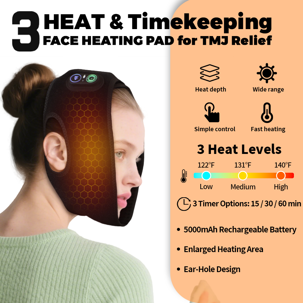 Cordless Face Heating Pad, 5000mAh Heated Wrap Face Mask with 3 Heat and 3 Time Settings, Wearable Heating Pad for Face, Rechargeble Warm Compress for Face Jaw Chin Wisdom Teeth
