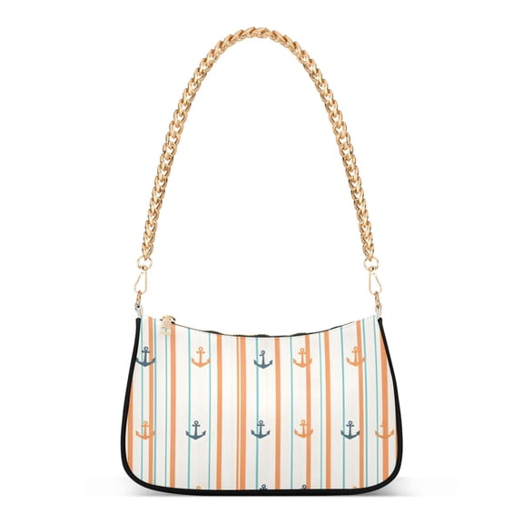 FORMRS Womens Shoulder Bag with Chain Strap Clutch Purse Cute Tote Handbag, Beige Nautical Pattern