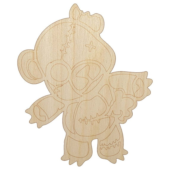 Creepy Spooky Stitched Teddy Bear Horror Wood Shape Unfinished Piece Cutout Craft DIY Projects - 6.25 Inch Size - 1/4 Inch Thick