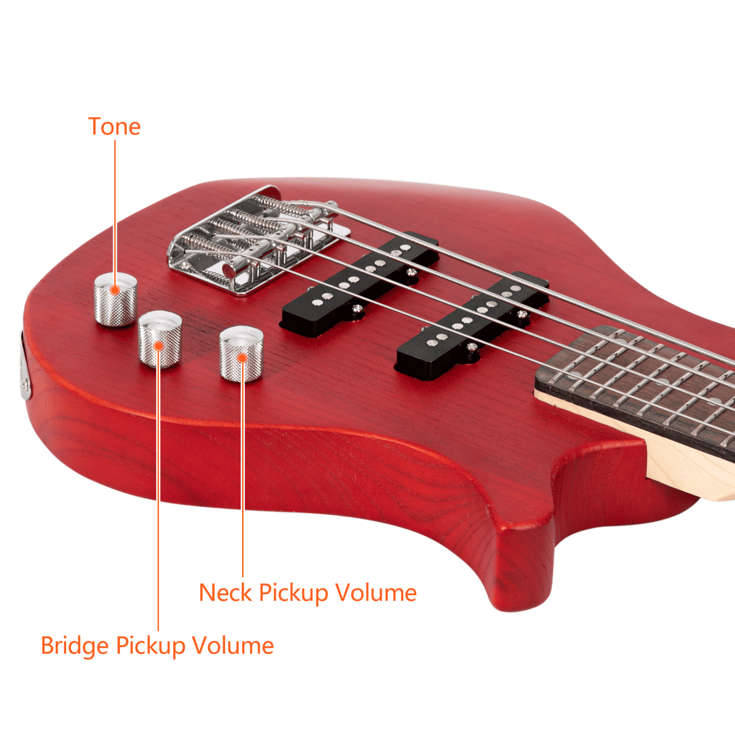 Hassch 4 String Electric Bass Guitar, 36 inch Right Handed Bass Kit with Bag, Cable, Strap, Plectrums and Wrench Tool, Red