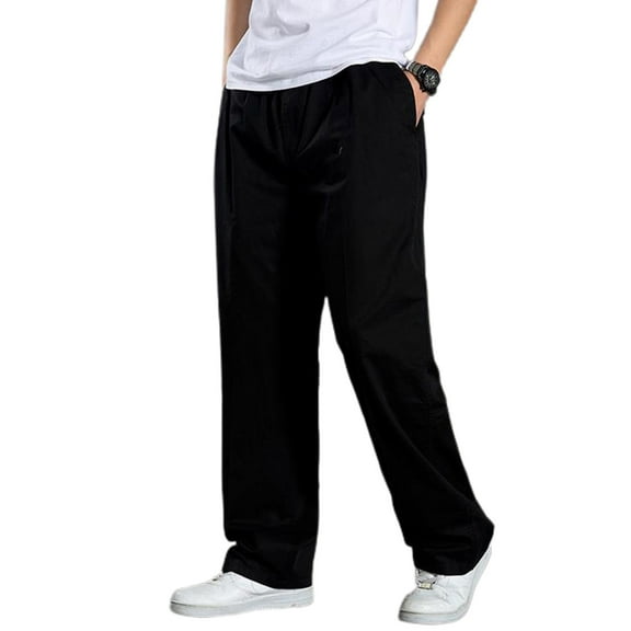 Jinda Men's High Waisted Casual Cargo Pants Cotton Straight Leg Trousers Cotton Drawstring Casual Pleated Work Utility Black Medium