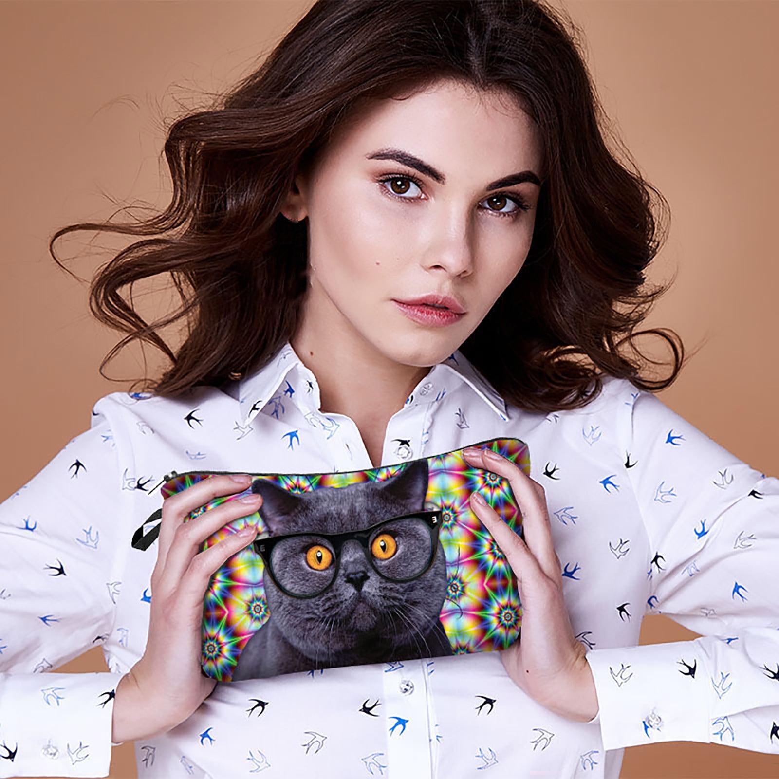 yinguo cat 3d printed european and american cosmetic bag hand bag women