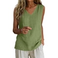 thumbnail image 2 of Nestiefly Cotton Linen Tank Tops for Women V Neck Causal Sleeveless Summer Gauze Linen Shirts Plus Size Camisole Summer 2026 Army Green 2XL, 2 of 5