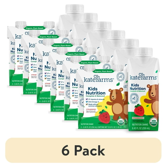 (6 pack) Kate Farms Kids Nutrition Shake, Strawberry, 4 Pack, 8.45 fl oz