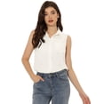thumbnail image 1 of Camisa de mezclilla Allegra K con botones para mujer sin mangas con solapa cuello En V túnica de Chambray Blanco XS, 1 of 5