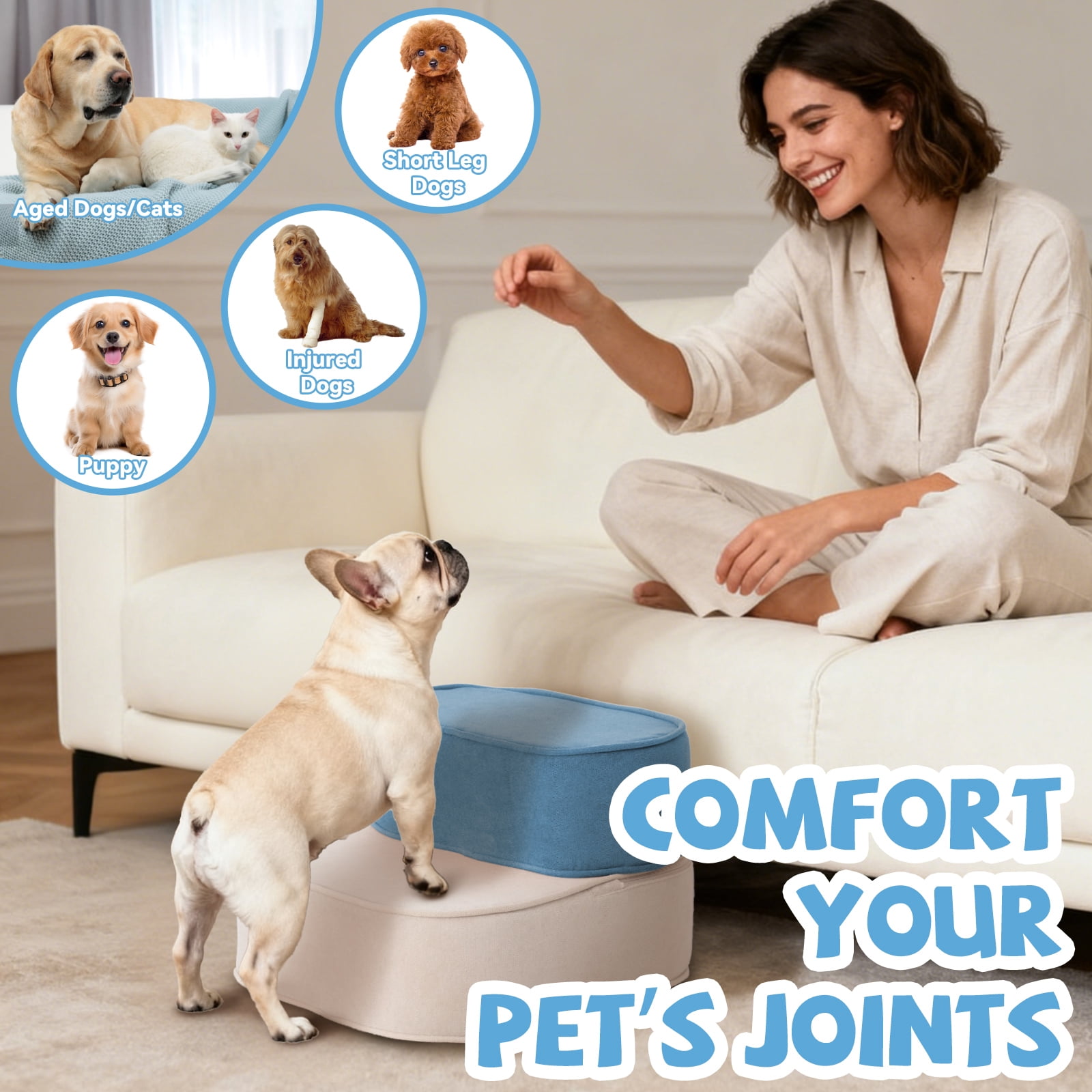 2-Step Dog Stairs for Small Dogs 11.8" H, 2-in-1 Convertible Pet Steps for High Bed & Couch, High Density Foam Non-Slip Dog Ramp for Puppies, Senior Dogs & Cats