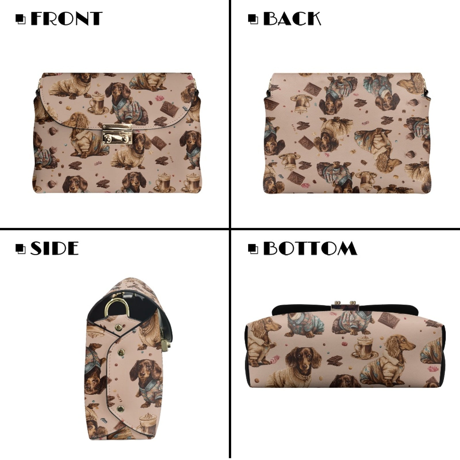 SCRAWLGOD Dachshund Chocolate Print Light Brown Crossbody Bags for Women, PU Leather Cell Phone Purse, Cross Body Handbags Shoulder Bag with Detachable Strap