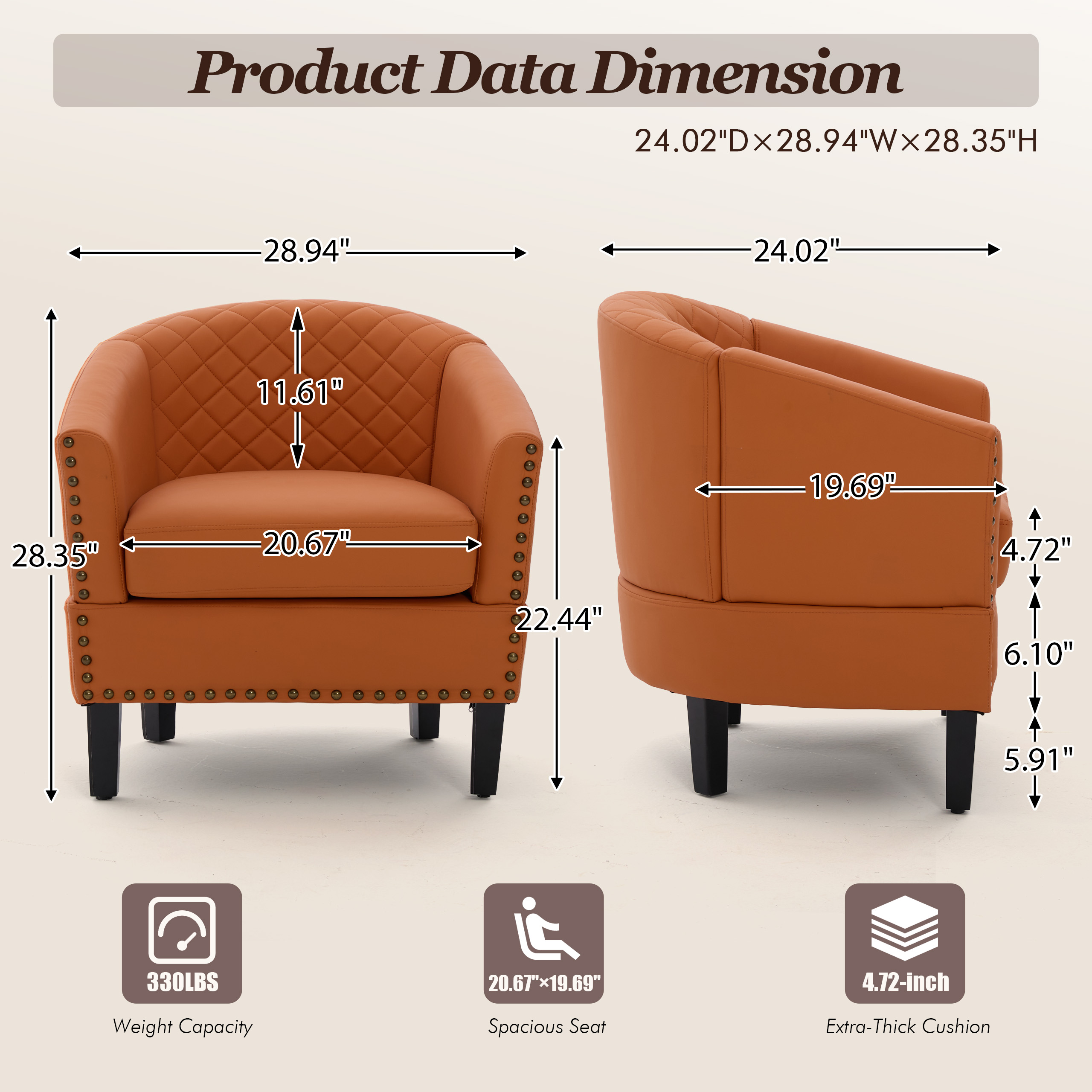 MOONMISS Barrel Accent Chair Club Armchairs Comfy chairs for Living Room, Bedroom,Orange