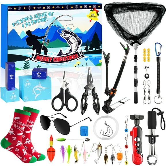 Fishing Advent Calendar 2025 for Adult Men Teen Boys, 2025 Fishing Tools Accessories Kit Christmas Countdown Gifts, 24 Days of Lure Accessories and Gear Surprises for Fish Lovers