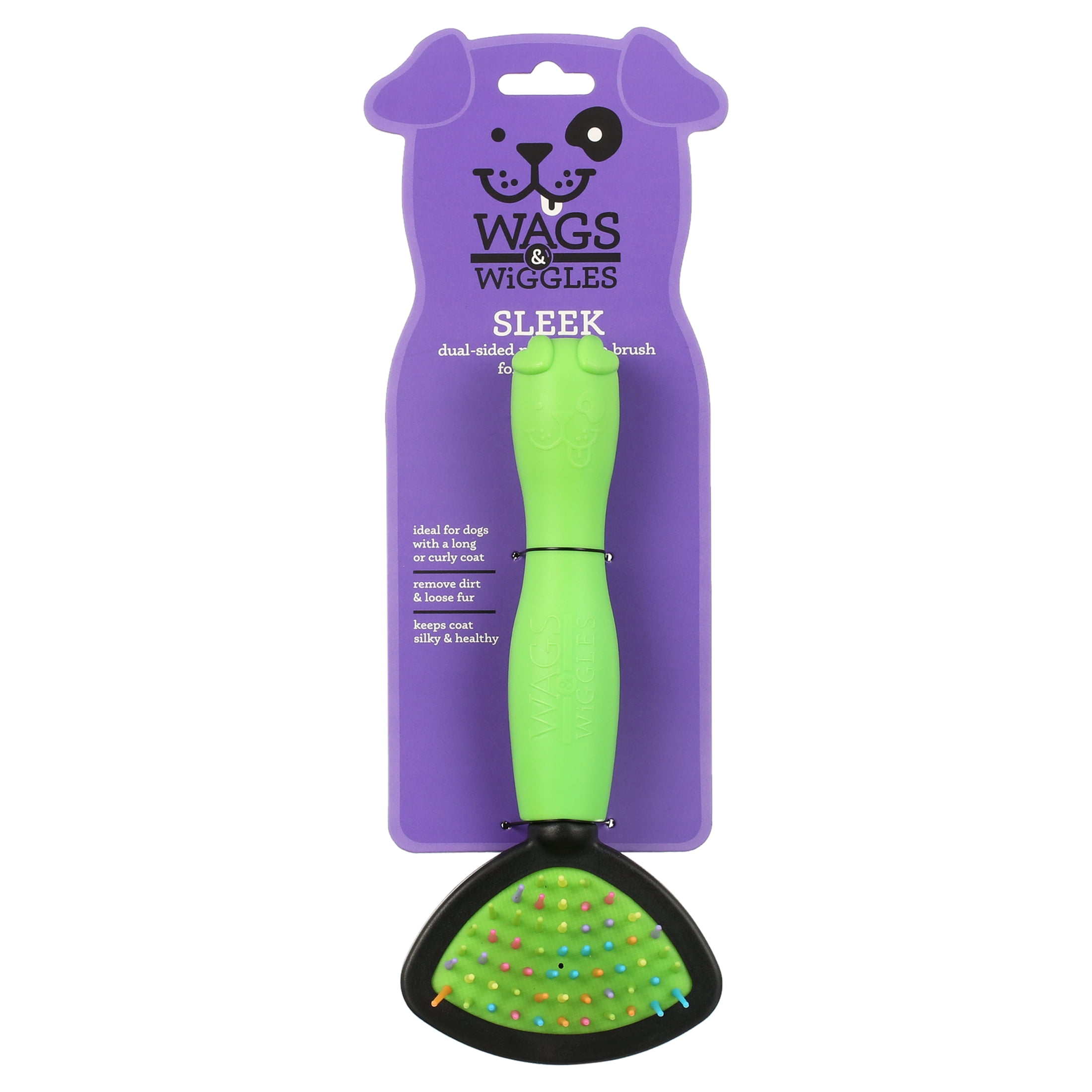 Wags & Wiggles Two-Sided Bristle and Straight Pin Brush for Small Dogs | Dog Brush for Long Haired Dogs | Best Grooming Supplies for All Dogs, 2-in-1 Dog Grooming Brush