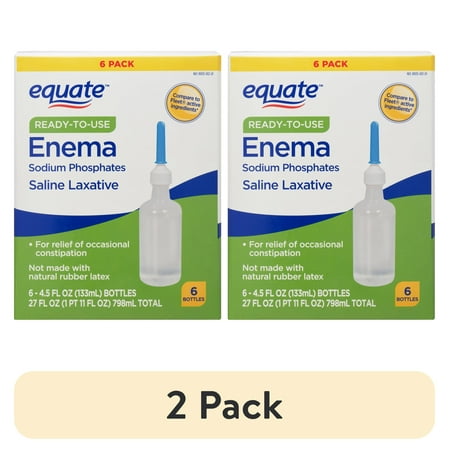 (2 pack) Equate Enema Sodium Phosphates Saline Laxative, 4.5 fl. oz., 6 Count