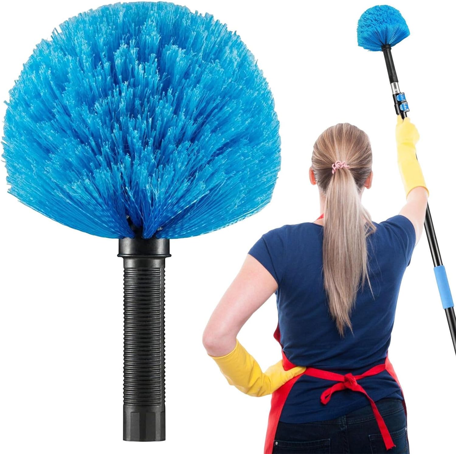 18ft Extendable Cobweb Duster With Pole - High Reach Spider Web Cleaner For Indoor & Outdoor
