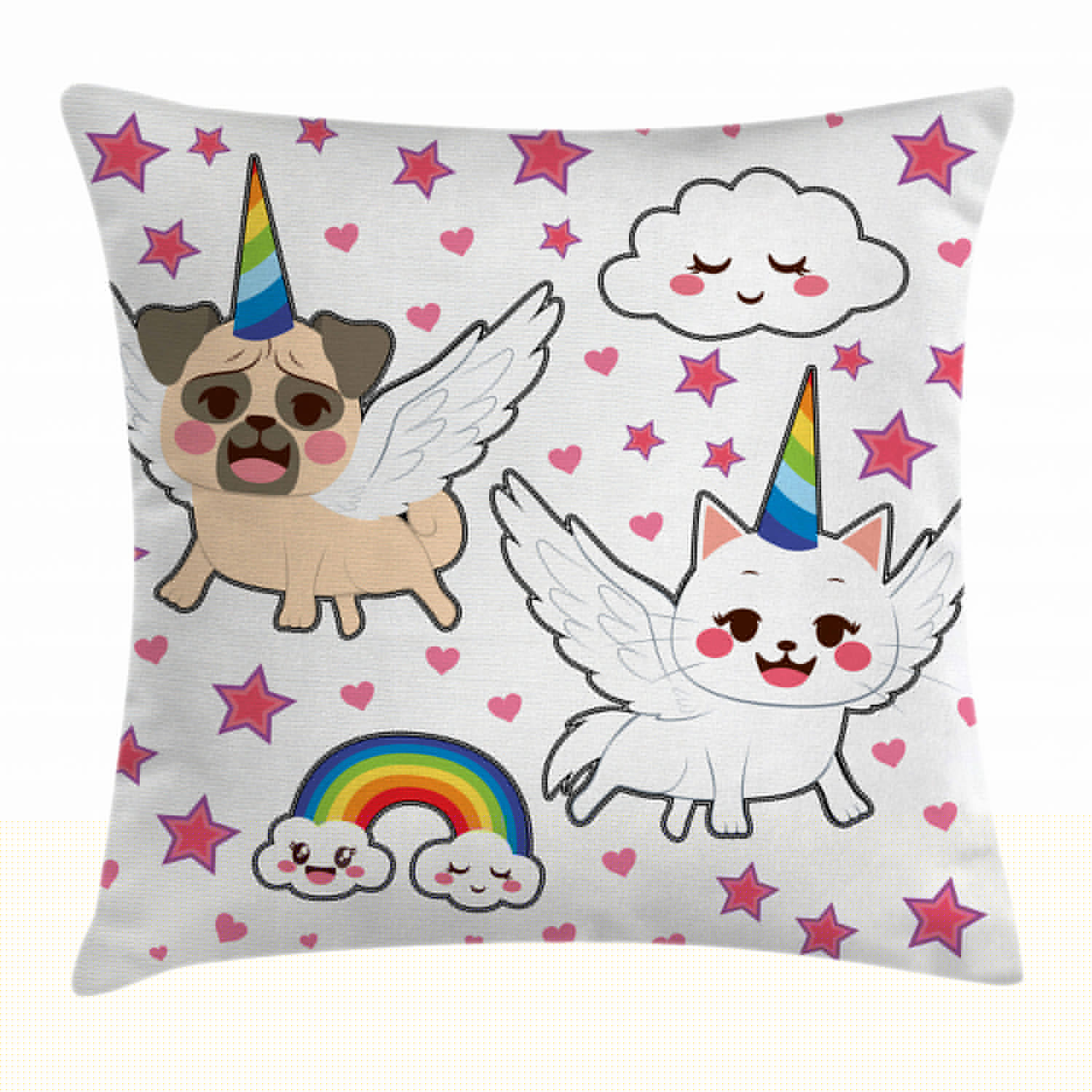 thumbnail image 1 of Unicorn Cat Throw Pillow Cushion Cover, Comic Pop Art Style Fiction Animals Adorable Funny Faces Rainbow Horns Stars, Decorative Square Accent Pillow Case, 18 X 18 Inches, Multicolor, by Ambesonne, 1 of 2