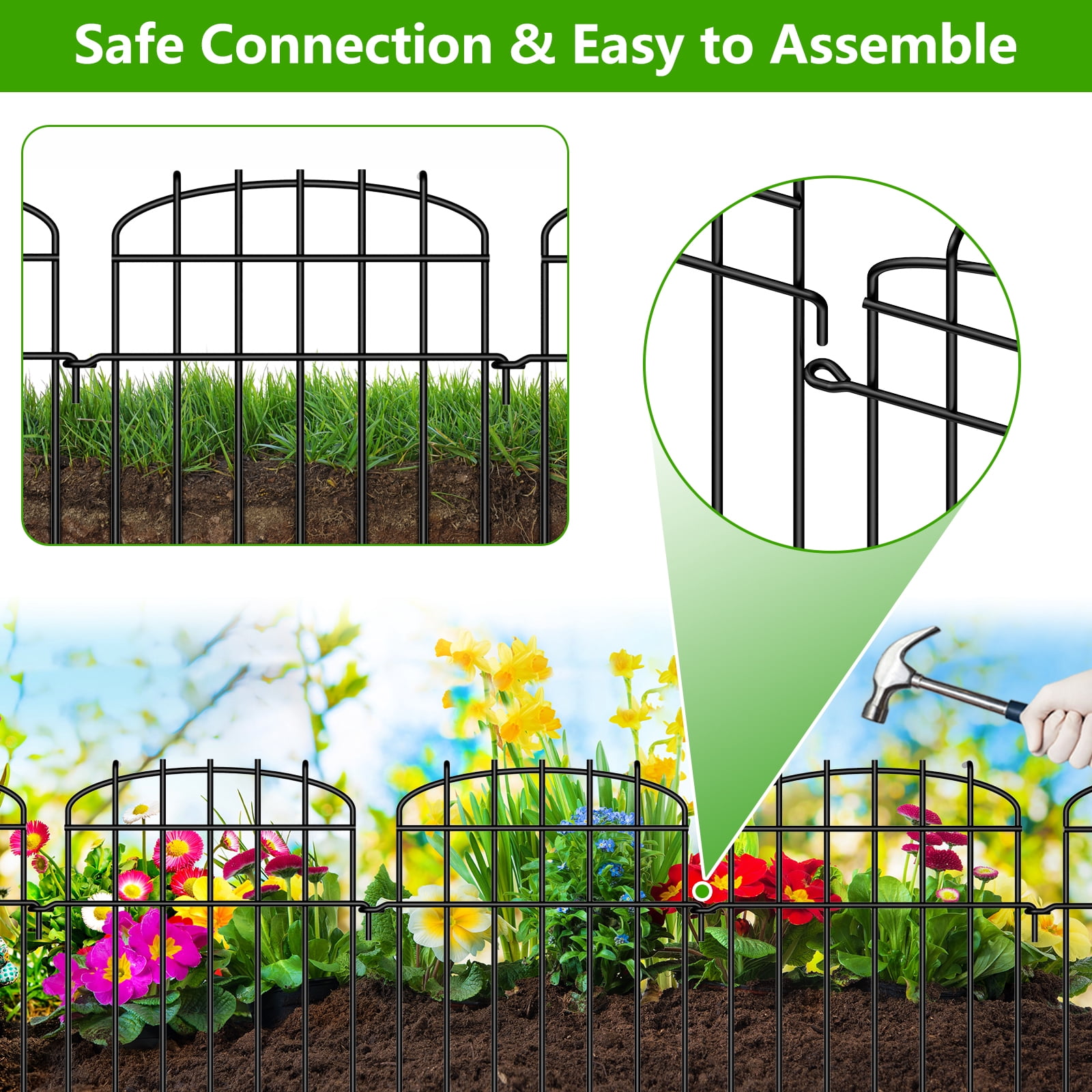 Oumilen Curved No-Dig Decorative Garden Fence Animal Barrier, Outdoor 16.6 "H X 25.8 ft