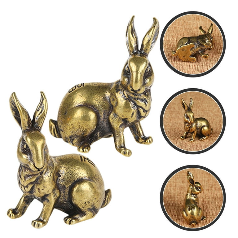 1 Pair of Antique Rabbit Ornaments Brass Rabbit Statues Vintage Animal  Figurines Tea Pet