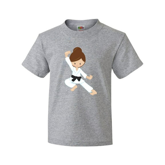 Inktastic Cute Girl, Brown Hair, Black Belt, Karate Pose Youth T-Shirt