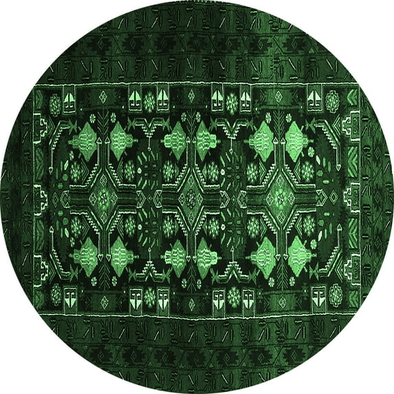 Ahgly Company Indoor Round Oriental Emerald Green Industrial Area Rugs, 4' Round