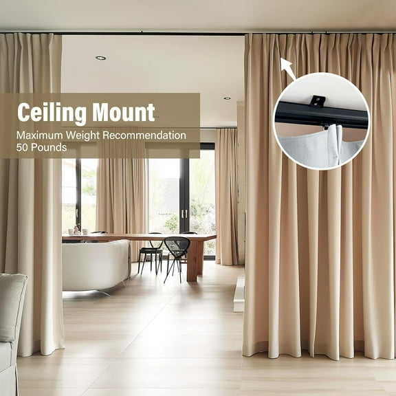 Ceiling Mount Curtain Track 3-9FT – Rolling Hooks Included, Room Divider or Shower Curtain Rod, Black, Easy Install Privacy Curtain System