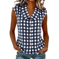 thumbnail image 2 of MORESEC Women Plus Size Collared Sleeveless Button Down Plaid Casual Tank Top for Women Dressy Basic Tops Party Summer Clothes, Navy 2XL, 2 of 8