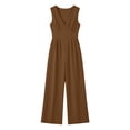 thumbnail image 5 of Lenpel Jumpsuits for Women Fashion Pleated V Neck Sleeveless Rompers Solid Color Dressy Casual Wide Leg Jumpsuits(Brown,Small), 5 of 7