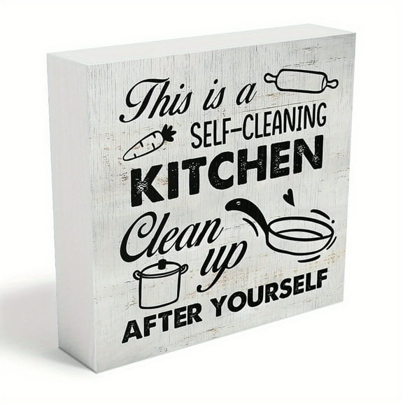 Wooden Box Sign - "This is a Self-Cleaning Kitchen, Clean Up After Yourself" - " Farmhouse Decor for Home, Office, or Desk - Perfect for Kitchen, Living Room, or Meeting Table Decor