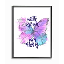 Stupell Industries Write Your Story Phrase Butterfly Wings Purple Design Framed Wall Art Design by Jennifer Paxton Parker, 16" x 20", Black Framed
