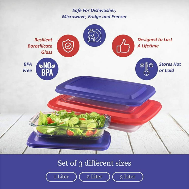 Bovado USA 9 x 13 Inch Glass Oven Baking Dish | High-Grade Borosilicate  Glass | 3 Qt Capacity with Airtight Premium Plastic Lid | Nonstick