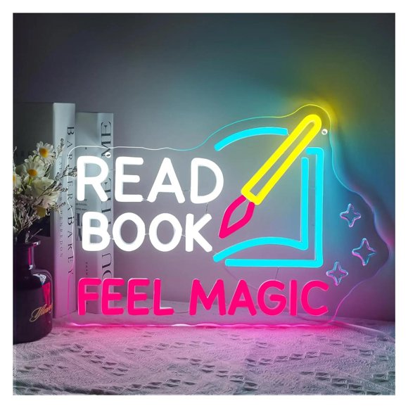 "Read Book Feel Magic" Neon Sign Dimmable For Cafe Library Bookstore Study Classroom Kid Room Wall Decor 38x26cm