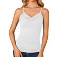thumbnail image 2 of LWavelet Lace Trim V-Neck Spaghetti Strap Sleeveless Tank Top Women Daily Casual Elegant Tops White M, 2 of 5