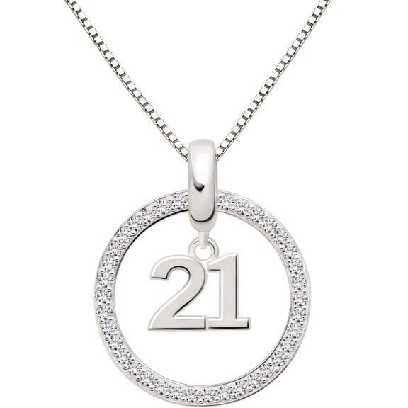 ALOV Jewelry Sterling Silver 21th Birthday Number 21 Cubic Zirconia Pendant Necklace