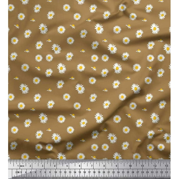 Soimoi Silk Fabric Daisy Shirting Decor Fabric Printed Yard 42 Inch Wide