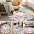 thumbnail image 5 of Round Rugs 5 Ft, Easter Non Slip Area Rugs for Kitchen Bedroom Entryway, Colorful Wooden Grain Easter Bunny Eggs Farmhouse Flower Washable Carpet Runner Rug Floor Mats for Bedroom Home Decor, 5 of 8