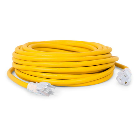 Internet's Best 50 FT Power Extension Cord with LED Lighted Plugs | 12 AWG (Gauge - 12/3) Heavy Duty Outdoor/Indoor Power Extension Cable Cord | NEMA 5-15 R & 5-15P - SJTW |