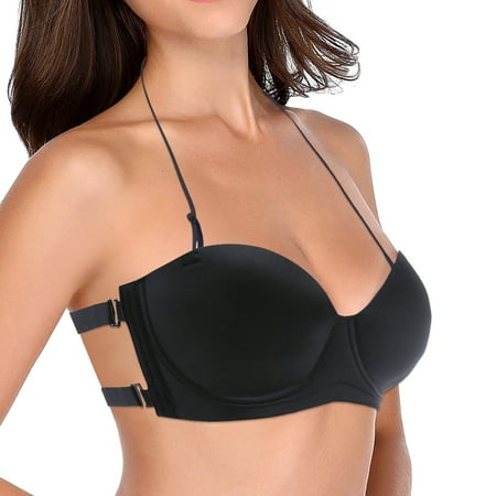 YEJIMAN Ladies Push up Strapless Adhesive Bra Deep U Shape Backless Bra  Black No Show Underwear For Women  Nylon Spandex Cotton Underwear For Women Seamless