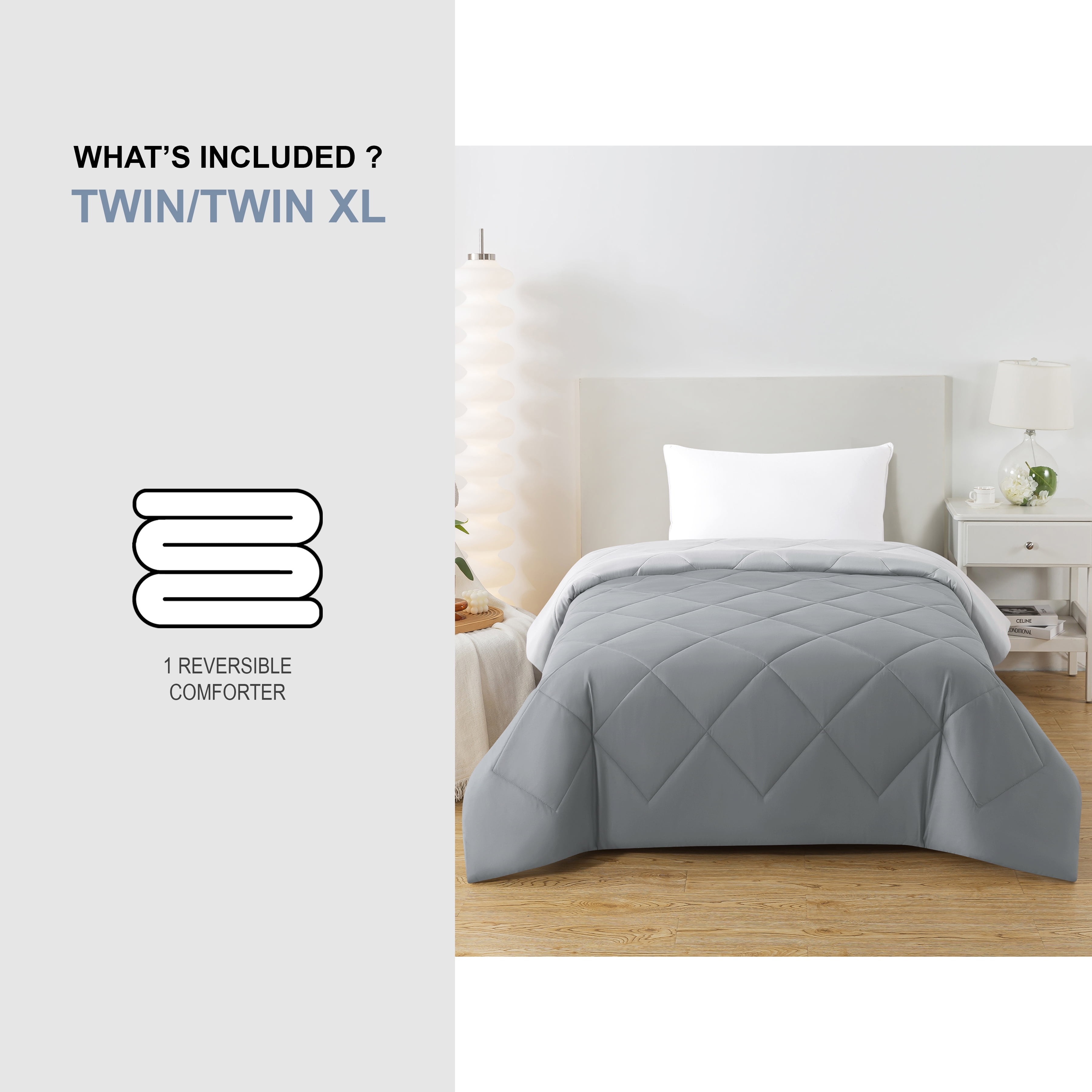 Mainstays Reversible Microfiber Comforter Grey Twin XL All-Season