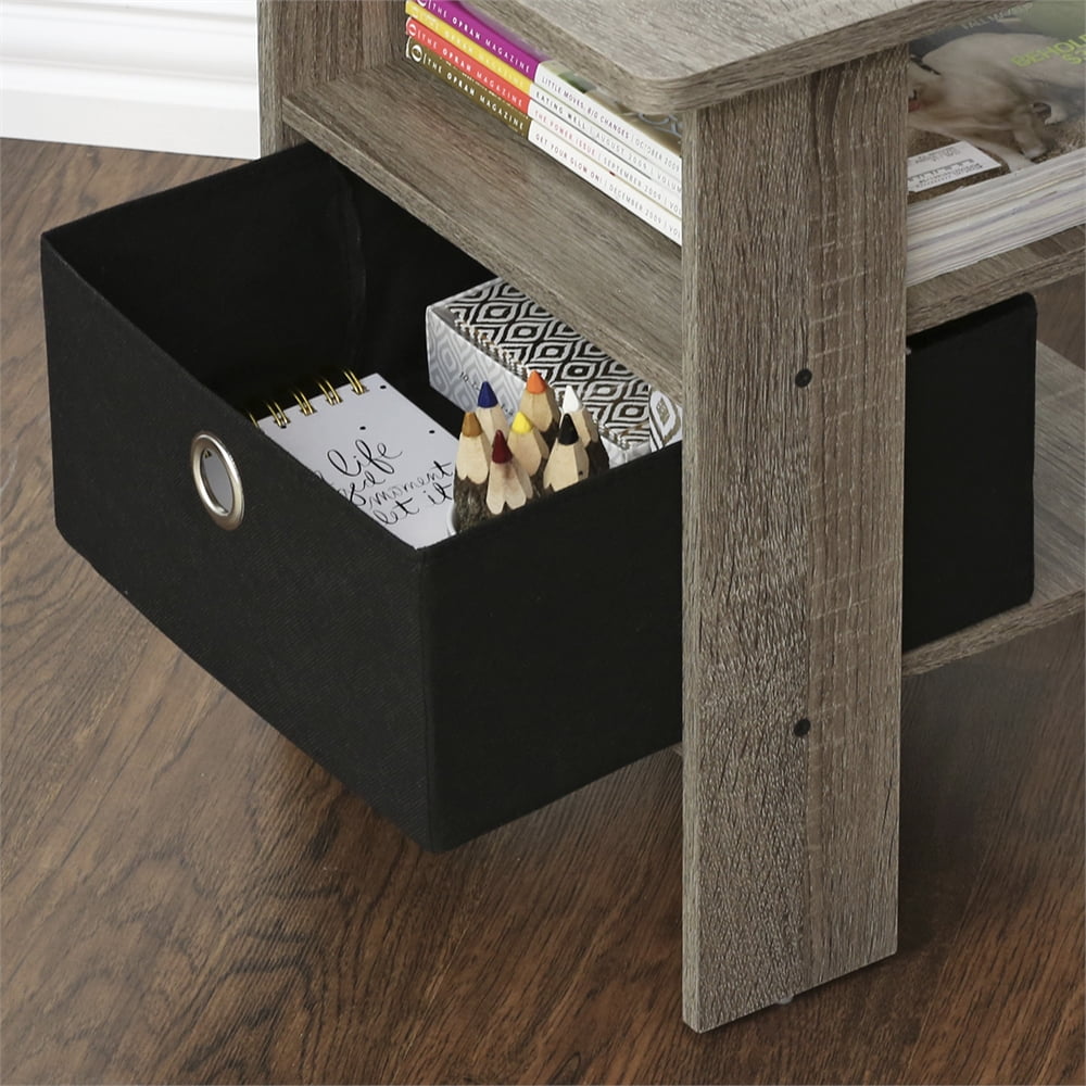 Furinno 2 Petite End Table Bedroom Night Stand - Set of Two, Gray/Black