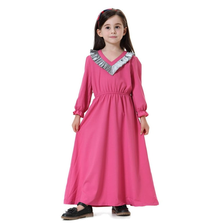 WNVMWI Girls Dresses V Neck Long Sleeve Long Skirt Dress Girls Casual Dress Out Wear Girls Spring Clothes Formal Dresses Party Dress Hot Pink Walmart
