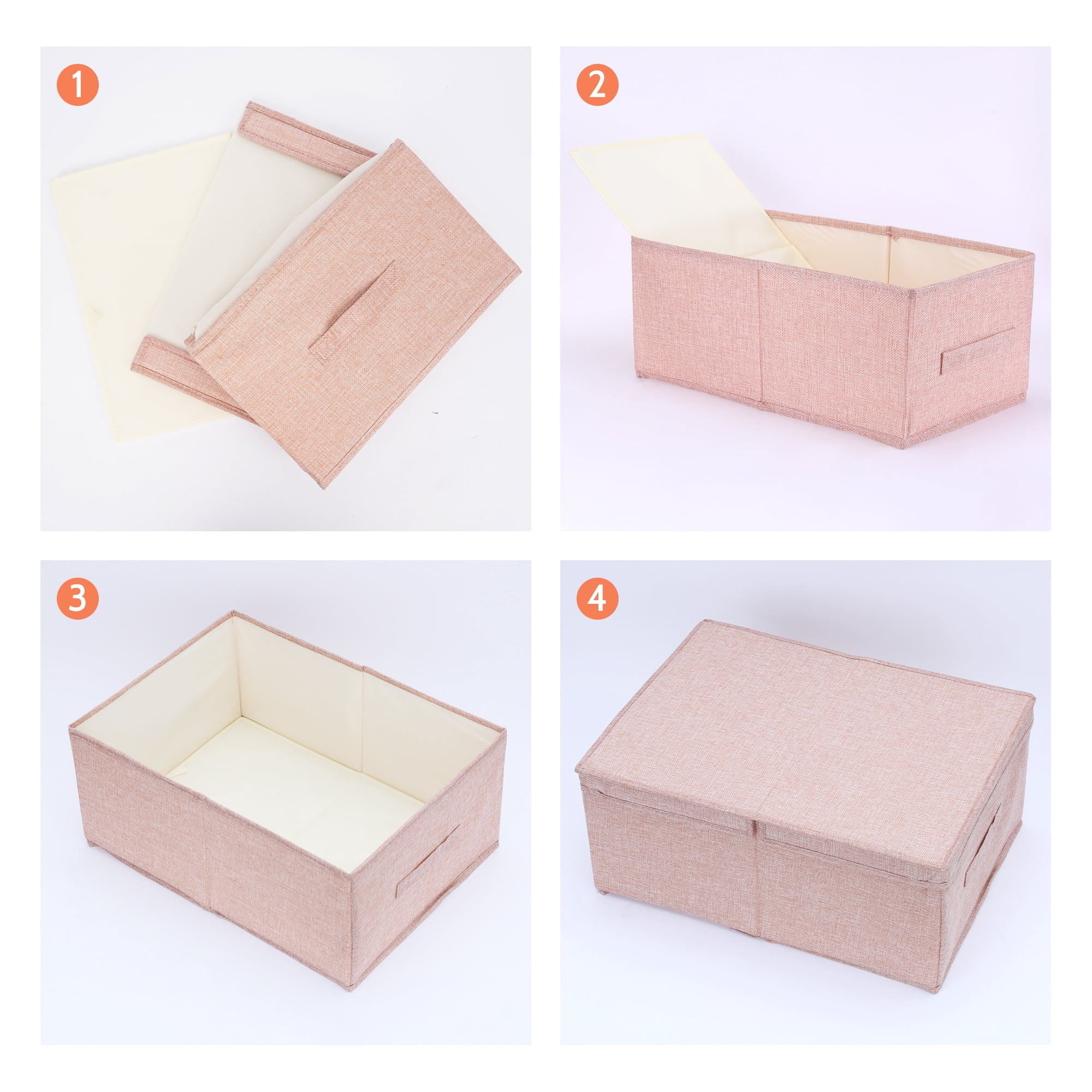 Unique Bargains Fabric Storage Bin Cube with Lid and Handle Pink 16*9.5*7in