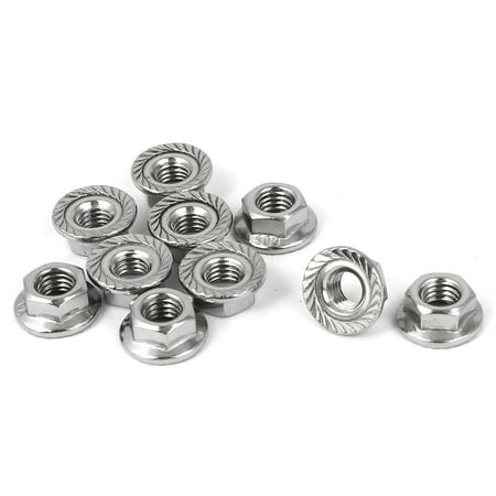 10 Flanged Stainless Steel - M5 Thread 304 Stainless Steel Serrated Hex Flange Lock Nuts 10 Pcs