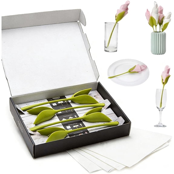 Rose Napkin Holders, Handcraft Flower Napkin Holder Rings Set, 4 Pack Gift Box Set, Includes Napkins, for Romantic Wedding Table Settings and Party Decor