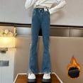 thumbnail image 2 of YABCSAZ Girl's Flare Jeans Elastic Waist Fleece Lined Denim Joggers Baby Casual Slim Comfy Pocket Toddler Jeans Streetwear,Trendy Kids Flares Pants Size 8 Years, 2 of 3