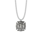 Extel Large Pewter St.Florian Shield Medal Pendant, Patron Saint of Firefighters for Men with 24" chain