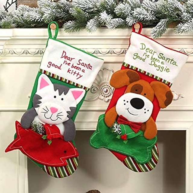 Medias navideñas para mascotas, medias navideñas grandes de 18 pulgadas para perros, gatos, medias navideñas con bolsillo sobre, medias familiares de felpa para decoraciones navideñas, paquete de 2 (m