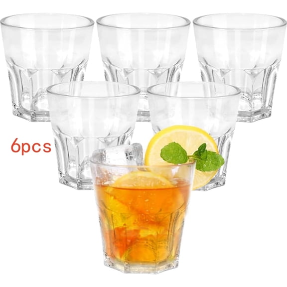 6Pcs Plastic Drinking Glasses Set of 6, Unbreakable Water Tumbler, Acrylic Plastic Cups, Reusable Kids Drinking Cups for Children Kitchen Cocktail Picnic Party Juice Whiskey Wine (Clear,9oz)