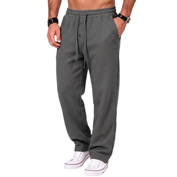Men's Jogger Pants Elastic Waist Button Fly Loose Fit Solid Color Casual Sweatpants Lounge Trousers with Pockets