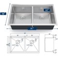 thumbnail image 2 of 36x19 In Undermount Double Bowl Kitchen Sink 10 In Deep 16 Gauge 304 Stainless Steel Workstation Sink with Bottom Grid and Drain, 2 of 7