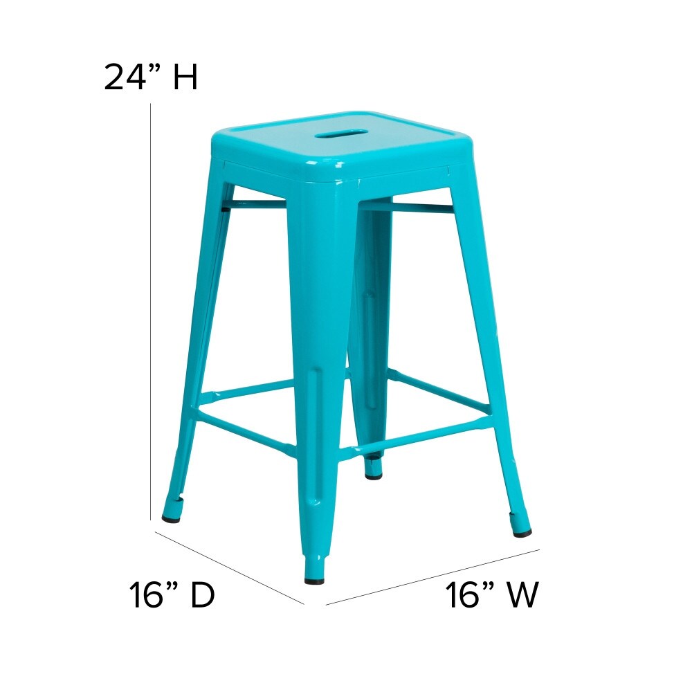 Flash Furniture 24" High Backless Metal Indoor-Outdoor Counter Height Stool w/Square Seat Crystal Teal-Blue - image 5 of 5