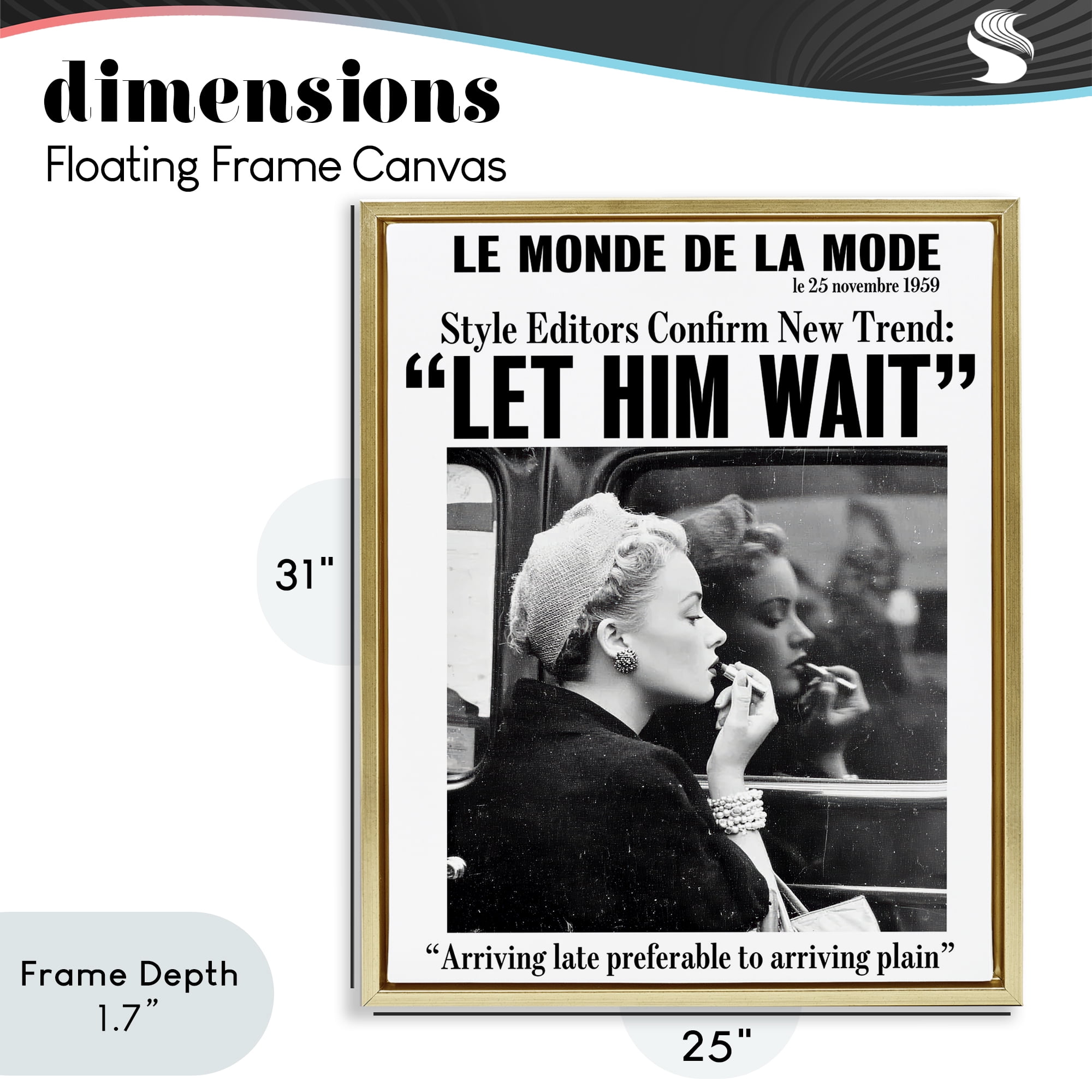 Stupell Industries Let Him Wait Advice Gold Framed Floater Canvas Wall Art, design by Annabelle Hall