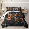 thumbnail image 2 of Feelyou Fire Skull Rose Letter Twin Quilt Set for Men, Flame Gothic Floral Twin Coverlet Set, Black Orange, 2 Pieces, 2 of 7